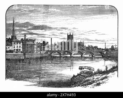 Worcester, von der Eisenbahnbrücke aus gesehen. Ende des 19. Jahrhunderts. Schwarz-weiß-Illustration aus unserem eigenen Land Band III, veröffentlicht von Cassell, Petter, Galpin & Co. Im späten 19. Jahrhundert. Stockfoto