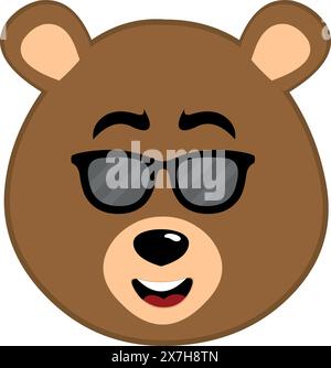Vektor-Illustration Gesicht brauner Grizzlybär Cartoon mit Sonnenbrille Strand Stock Vektor