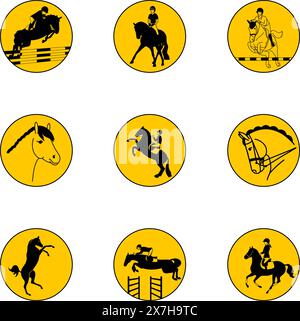 Eine Reihe von Ikonen zum Thema Reitsport Stock Vektor