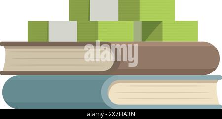 Digitale Illustration einer ordentlich gestapelten Sammlung von Büchern in verschiedenen Farben Stock Vektor