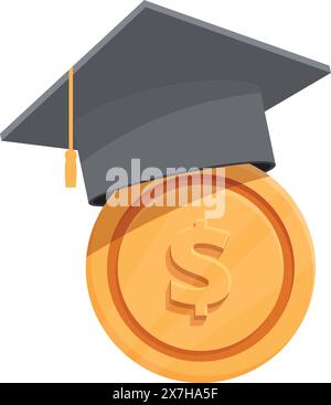 Vektor-Illustration einer Graduierungskappe, die auf einer goldenen Münze mit einem Dollarzeichen ruht und Investitionen in Bildung symbolisiert Stock Vektor