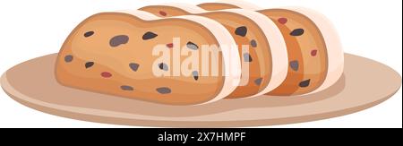 Grafische Abbildung von geschnittenem Rosinenbrot, das auf einem einfachen Teller serviert wird, isoliert auf weißem Hintergrund Stock Vektor