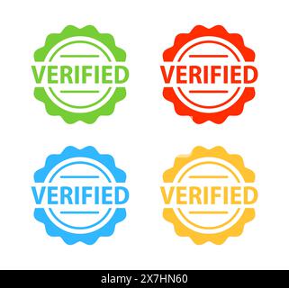 Verifizierte Aufkleber, buntes Etikett auf weißem Hintergrund Stock Vektor