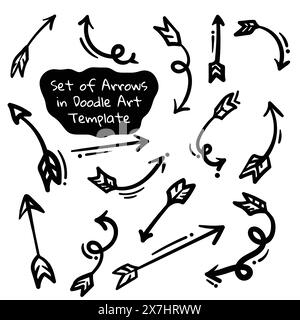 Satz handgezeichneter Pfeile in unregelmäßigen Formen mit gefiederten Richtungen in einfachem Design für Banner- oder Poster-Designvorlagen Stock Vektor