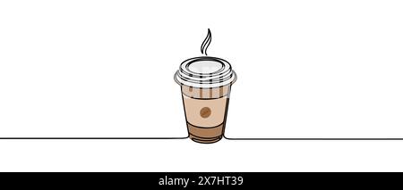 Kaffee zum Mitnehmen. Eine Tasse Kaffee durchgehende, einzeilige Zeichnung. Vektordarstellung der Linienskizze. Stock Vektor