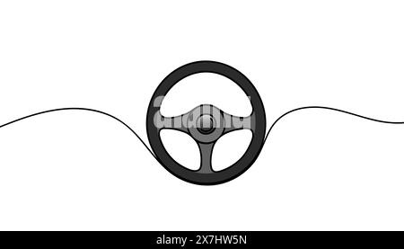 Durchgehende Linienzeichnung des Fahrzeugrads. Hintergrund einer Zeichnung mit einer Linie. Vektorabbildung. Lenkradsymbole im Auto. Stock Vektor