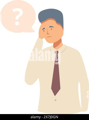 Illustration eines kontemplativen Geschäftsmannes mit einem Fragezeichen, das Zweifel oder Neugier anzeigt Stock Vektor