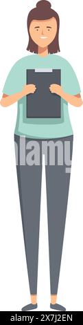 Vektorbild einer ruhigen Profi-Frau, die mit einem leeren Klemmbrett steht Stock Vektor