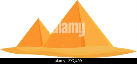 Farbenfrohe Karikaturillustration der alten ägyptischen Wüstenpyramiden und Sphinx in gizeh. Mit orangefarbenem Sand. Vektorgrafik. Minimaler flacher Stil. Darstellung der Geschichte. Kultur Stock Vektor