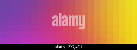 Bunte Pixelverlaufsraster-Palette lila Rot Gelb Schattierungen quadratisches Mosaik Regenbogenfarben abstraktes geometrisches Muster Hintergrundbanner Stockfoto