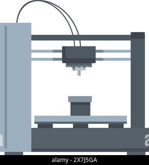 Moderne 3D-Drucker-Vektorillustration, die innovative Technologie und präzises additives Herstellungsverfahren zur Erstellung komplexer dreidimensionaler Objekte zeigt Stock Vektor