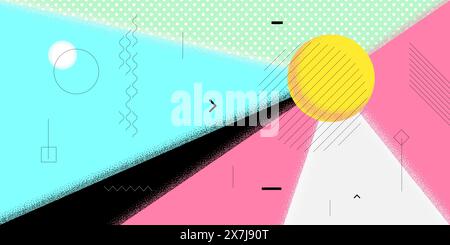 Abstraktes Retro-Banner mit minimalem Sommerbrutalismus. Schweizer ästhetische brutale geometrische Sonne. Sommerurlaub bauhausfiguren mit grafischem Design. Moderne moderne, minimalistische horizontale Kunstwerke der Saison Stock Vektor