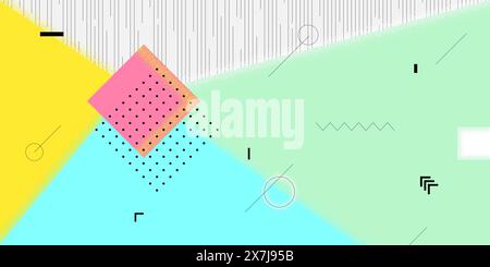Abstraktes Retro-Banner mit minimalem Sommerbrutalismus. Ästhetisch brutalistischer Stil geometrische Figur Sonne. Sommerliche Vibes bauhaus-Grafikmuster. Modernes, trendiges, minimalistisches, asymmetrisches horizontales eps-Kunstwerk Stock Vektor