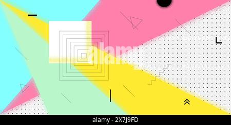 Abstraktes Retro-Banner mit minimalem Sommer-Brutalismus. Schweizer naive ästhetische brutale zeitgenössische Figuren geometrische Sonne. Sommerliche Party – bauhausgrafik. Moderne, minimalistische horizontale Kunstwerke Stock Vektor