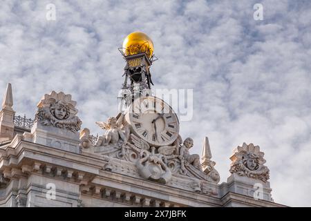 Madrid, Spanien - 16. FEBRUAR 2022: Details der Banco de Espana, der spanischen Zentralbank. Gegründet in Madrid im Jahr 1782 von Karl III., am Cal Stockfoto