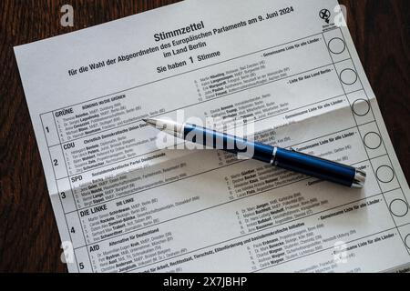 Stimmzettel, Wahlzettel zur Europawahl 2024 in Deutschland Stockfoto