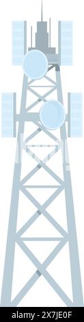 Vektorsymbol eines modernen Kommunikationsturms in einem flachen Design, isoliert auf weiß Stock Vektor