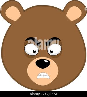 Vektor-Illustration Gesicht brauner Grizzlybär Cartoon mit wütendem Ausdruck Stock Vektor