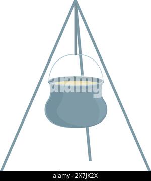 Vektor-Illustration eines Stativkochtopfes für Lagerfeuermahlzeiten, isoliert auf weißem Hintergrund Stock Vektor