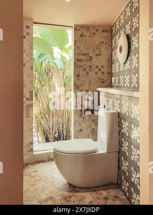 Moderne Toilettenschüssel in Fensternähe im Badezimmer Stockfoto