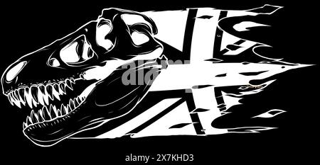 tyrannosaurus rex Dinosaurierkopf in schwarz-weißer Umrisszeichnung Stock Vektor