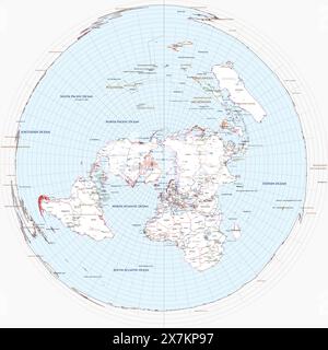 Politische Weltkarte skizziert Azimuthal äquidistante Projektion Stock Vektor