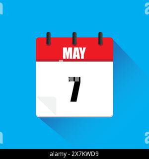 Kalenderseite Mai. Datum 7. Vektorabbildung. Blauer Hintergrund. Stock Vektor