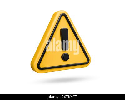 3D-Warnschild, Achtung-Markierung, Achtung-Symbol. Isoliertes gelbes Vektordreieck mit Ausrufezeichen. Gefahrenwarnung, Warnsymbol für Gefahrenwarnung im Notfall. Warnhinweis, Warnungserinnerung und Aufmerksamkeit Stock Vektor