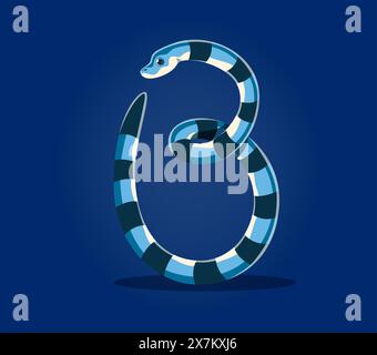 Meerestiere und Unterwasser-Schriftart, Buchstabe B als Zeichentrickfilm Seeschlange oder Unterwasser-Charakter, Vektor ABC. Meerestier-Schriftart oder Unterwasser-Buchstabe B als Meeresschlangenkrait für Unterwasser-Typografie Stock Vektor