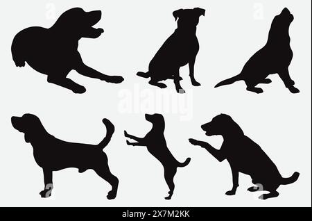 Umfangreiches Hunde Silhouette Vektor Set mit verschiedenen Hunderassen und Posen Stock Vektor