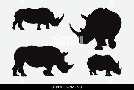 Rhinozeros Silhouette Vektor Illustration Set für Wildlife Kunst und Design Projekte Stock Vektor