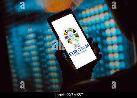 Brasilien. Mai 2024. In dieser Fotoabbildung wird das Logo der UEFA-Fußball-Europameisterschaft (Euro 2024 Deutschland) auf einem Smartphone-Bildschirm angezeigt. UEFA-Fußball-Europameisterschaft (Euro 2024 Deutschland) es handelt sich um die wichtigste Fußballmeisterschaft zwischen Mannschaften aus europäischen Ländern, die der UEFA angehören. (Foto von Rafael Henrique/SOPA Images/SIPA USA) *** ausschließlich für redaktionelle Nachrichten *** Credit: SIPA USA/Alamy Live News Stockfoto