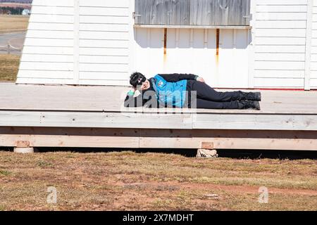 Entspannen Sie am Port Borden Front Range Lighthouse in Borden-Carleton, Prince Edward Island, Kanada Stockfoto