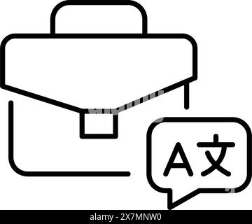 Aktenkoffer und Sprachblase in Fremdsprachen. Globale Geschäftsmöglichkeiten, Bedeutung von Sprachkenntnissen. Vektorsymbol Stock Vektor