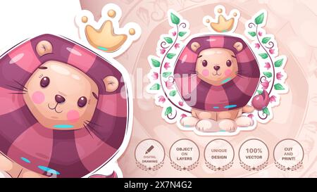 King Lion Cartoon Figur. Süßes Amimal. Illustration für Kinder Stock Vektor