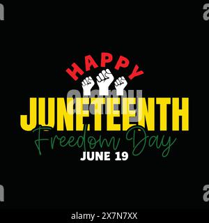Happy Juneteenth Typografie Template Design mit Fausthänden für den Freiheitsfeiertag. Afrika-amerikanische Schwarze-Menschen-Freiheitsfeiertag am 19. Juni. Stock Vektor