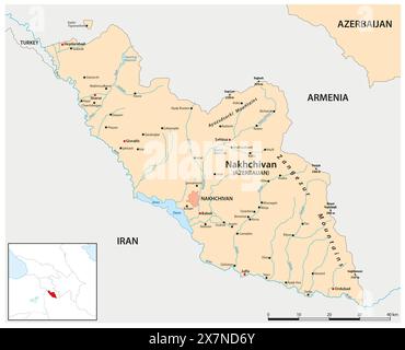 Vektorkarte der Autonomen Republik Nachitschewan, Aserbaidschan Stockfoto
