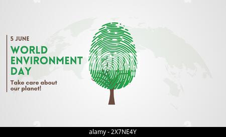 Weltumwelttag. 5. Juni. Green Thumb Fingerprint Tree Konzept. Stock Vektor