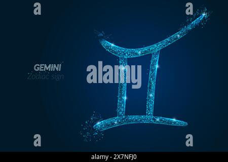 Abstrakt futuristisches Bild des Sternzeichens gemini. Astrologische Horoskopcharakteristik. Die polygonale Vektorillustration sieht aus wie Sterne in der Luft Stock Vektor