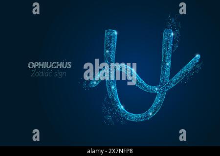 Abstrakte futuristische Darstellung des Zodiakzeichens ophiuchus. Astrologische Horoskopcharakteristik. Die polygonale Vektorillustration sieht aus wie Sterne in der Luft Stock Vektor