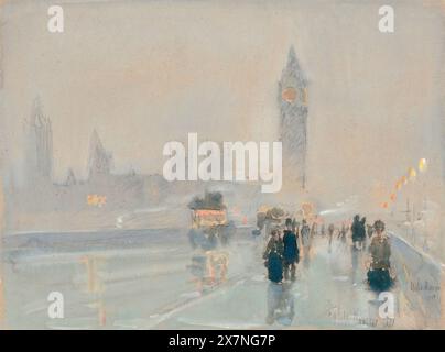 Big Ben (Houses of Parliament, London), Gemälde in Gouache und Aquarell über Holzkohle von Childe Hassam, 1897-1907 Stockfoto