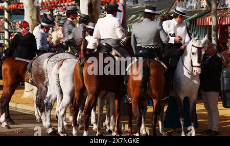 Flamenco, Abril Fair, Aprilmesse, Pferd, Sevilla, Reiter, Reiterin, Schönheit auf Pferd, Andalusien, Spanien, Schönheit, Feria de Abril in Sevilla Stockfoto