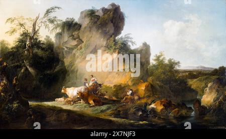 Philip James de Loutherbourg, Landschaft mit Figuren und Tieren, Ölgemälde auf Leinwand, 1762-1763 Stockfoto