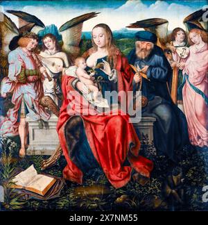 Meister von Frankfurt, Heilige Familie mit musikalischen Engeln, Ölgemälde auf Tafel, um 1515 Stockfoto