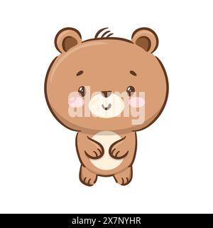 Süßer Teddybär im asiatischen Kawaii-Stil. Zeichentrickfigur lustige Vektor-Illustration für Aufkleber, Logo, Maskottchen, isolierte Elemente Stock Vektor