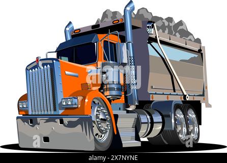 Vektor Cartoon Dump Truck. Verfügbares EPS-10-Vektorformat, das durch Gruppen und Ebenen getrennt ist, für eine einfache Bearbeitung Stock Vektor