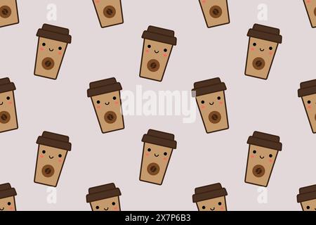 Maskottchenmuster Für Smiling Cup. Ideal für den Einsatz in Café-Branding, Verpackungen, Textilien, Tapeten und digitalen Designs. Stock Vektor