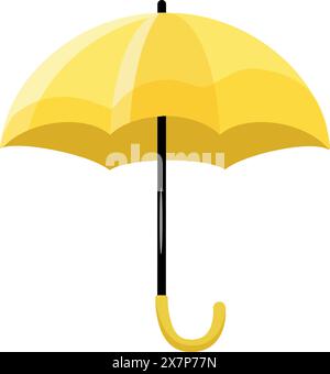 Vektorgrafik eines leuchtend gelben Regenschirms mit einem gebogenen Griff Stock Vektor