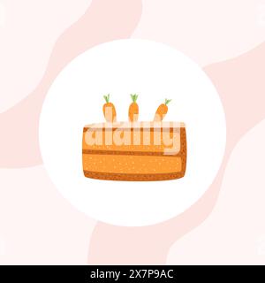 Möhrenkuchen-Emblem. Süße Teigportion für Bäckerei. Gebäck Dessert mit Sahne zum Frühstück. Vektorkuchen handgezeichnet flache Illustrationskarte. Stock Vektor