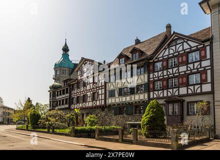 Fachwerkhäuser in der Altstadt von Arbon, Kanton Thurgau, Schweiz Stockfoto